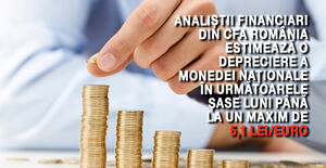 Analiștii financiari din CFA România estimează o depreciere a monedei naționale în următoarele șase luni până la un maxim de 5,1 lei/euro 1