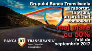 Grupului Banca Transilvania a raportat, la 9 luni, un profit net consolidat mai mare cu 50% față de septembrie 2017 1
